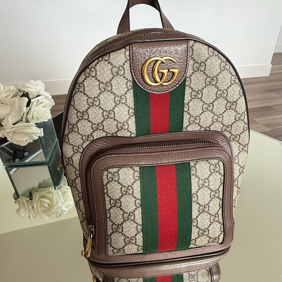 Gucci GG Supreme Monogram Backpack with Web Stripe - Picture 1 of 15